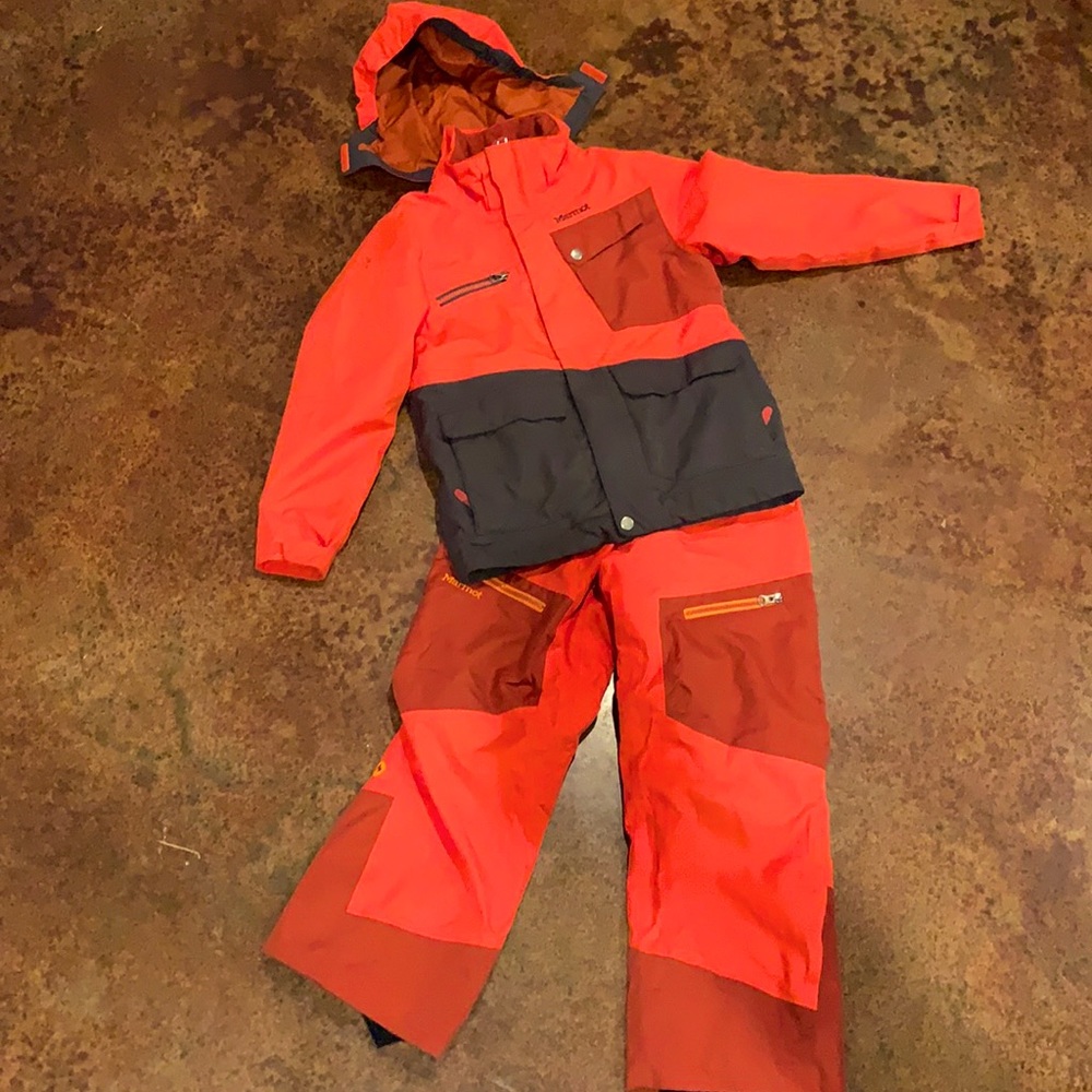 Marmot Ski Snow Jacket and Pants Set Orange Size Medium